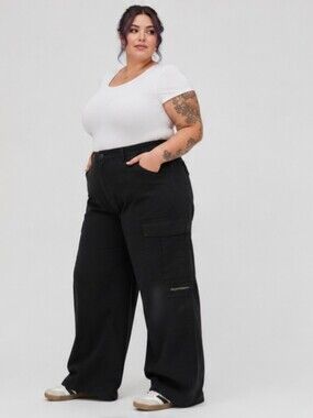 NWT City Chic Denim Harley High Rise Wide Leg Pants Black Plus Size 22R